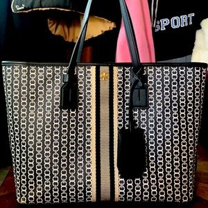 * Last Chance *Tory Burch Leather Trim Coated Canvas Tote